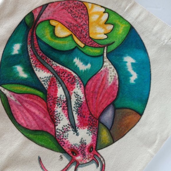 Hand Painted Tote Bag with Pink Koi Fish in Pond  13.5x13.5x3.5 NWT Handmade - Picture 11 of 16